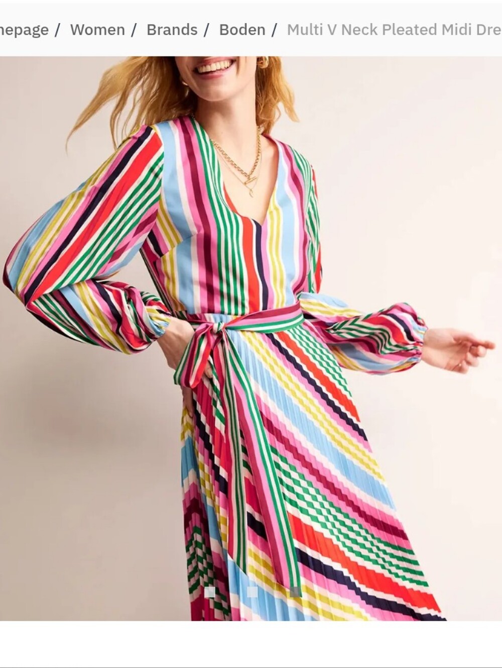 Boden V-Neck Pleated Midi Dress- 20